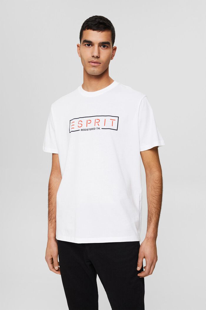 Jersey-T-shirt med logo, 100% bomuld, WHITE, detail image number 0