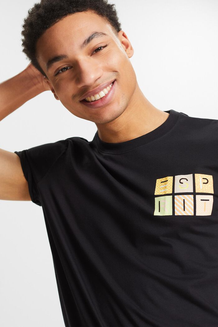 T-shirt i bomuldsjersey med logo, BLACK, detail image number 0