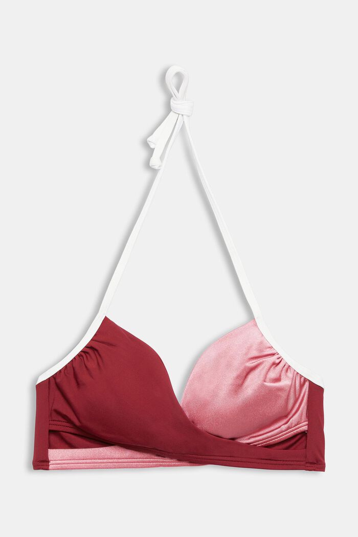 Trefarvet polstret slå om-bikinitop, DARK RED, detail image number 4
