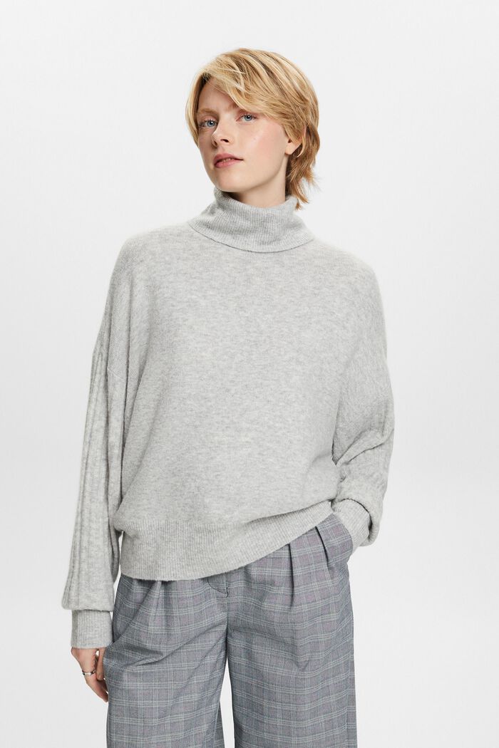 Rullekravesweater i uldmiks, LIGHT GREY, detail image number 0
