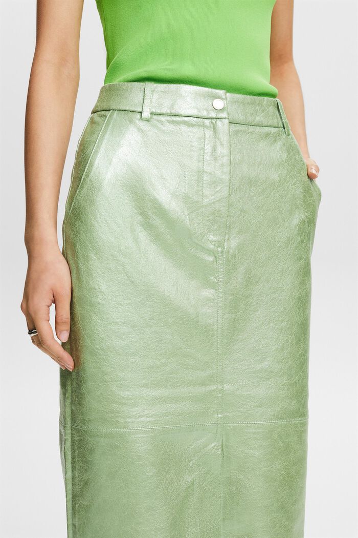 Midi-nederdel med metallic belægning, LIGHT AQUA GREEN, detail image number 4