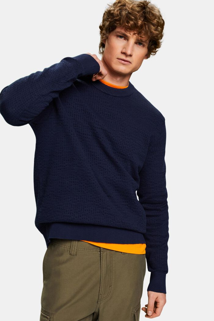 Sweater med struktur og rund hals, NAVY BLUE, detail image number 4