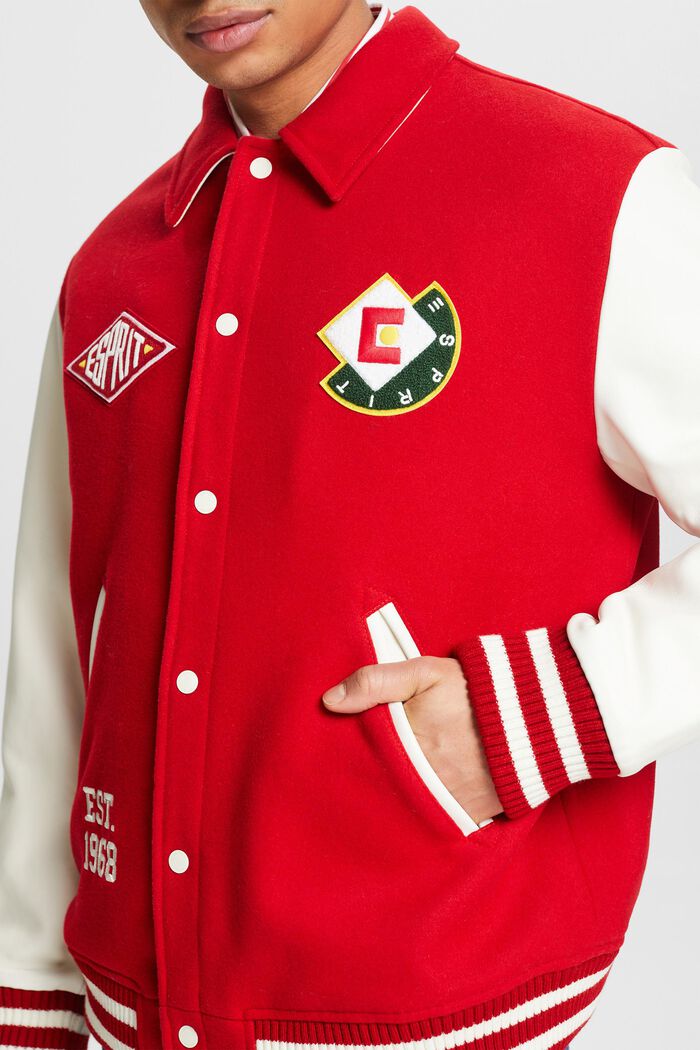 Varsity-jakke i uldmiks med applikeret logo, DARK RED, detail image number 3