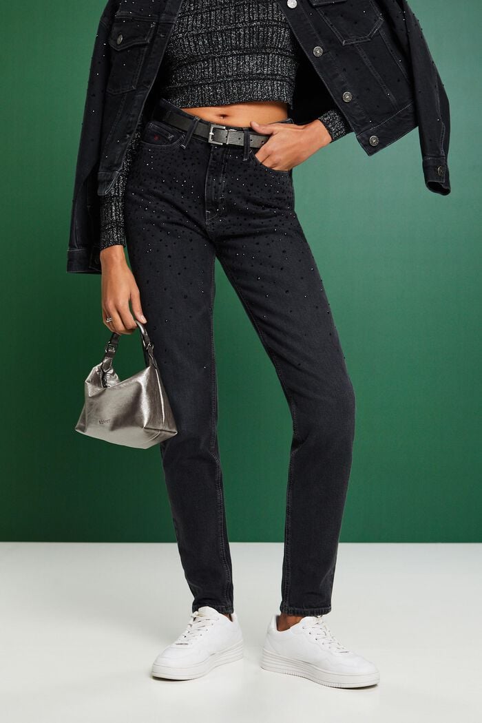 Klassiske retro-jeans med høj talje, BLACK DARK WASHED, detail image number 0