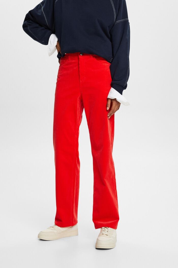 Straight fit-fløjlsbukser med høj talje, RED, detail image number 0