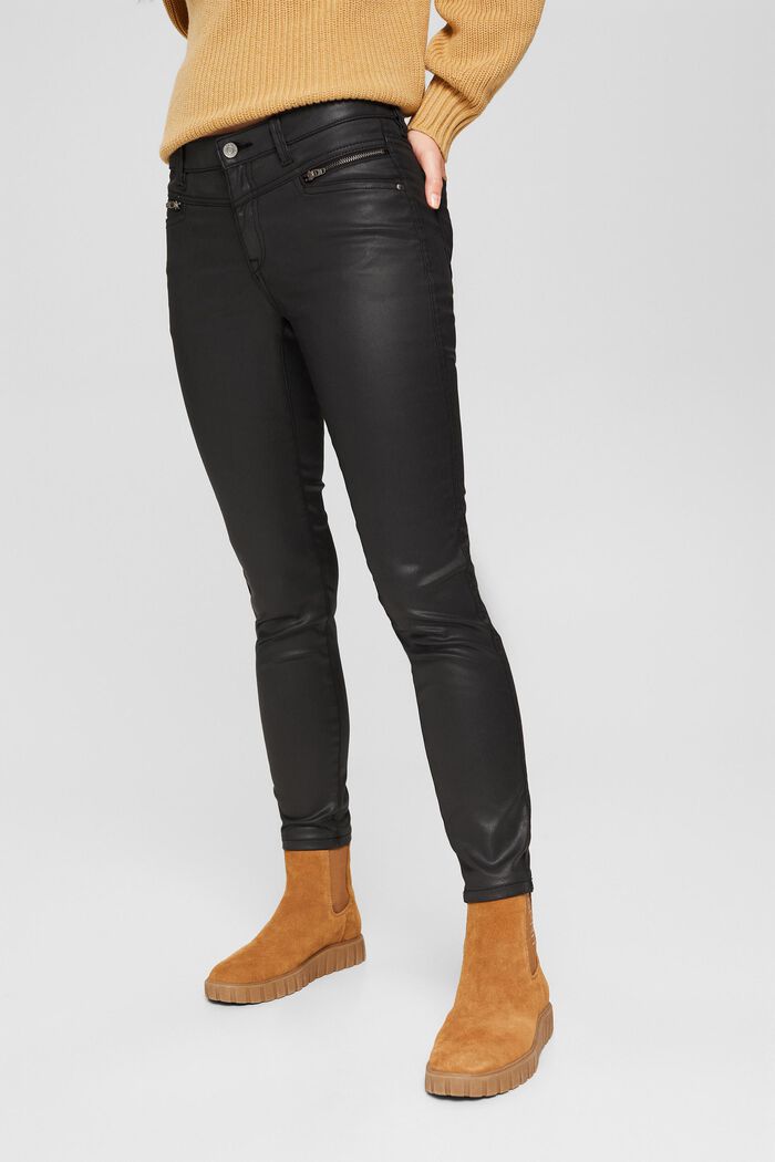 Coatede bukser med lynlåse, BLACK, detail image number 0