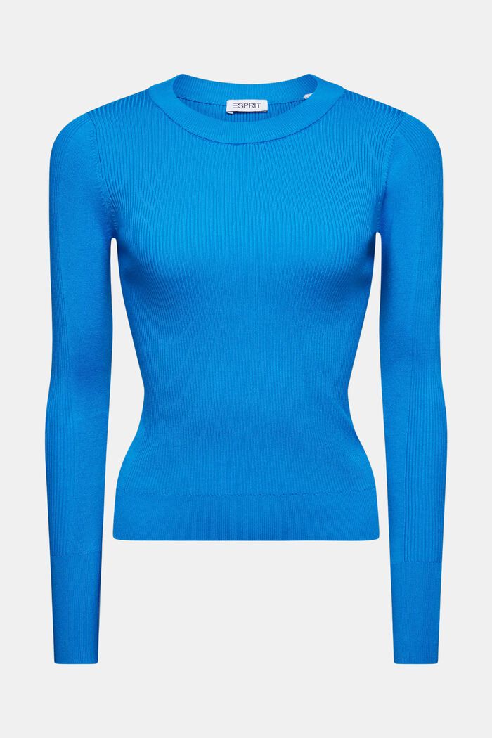 Ribstrikket sweater med rund hals, BLUE, detail image number 6