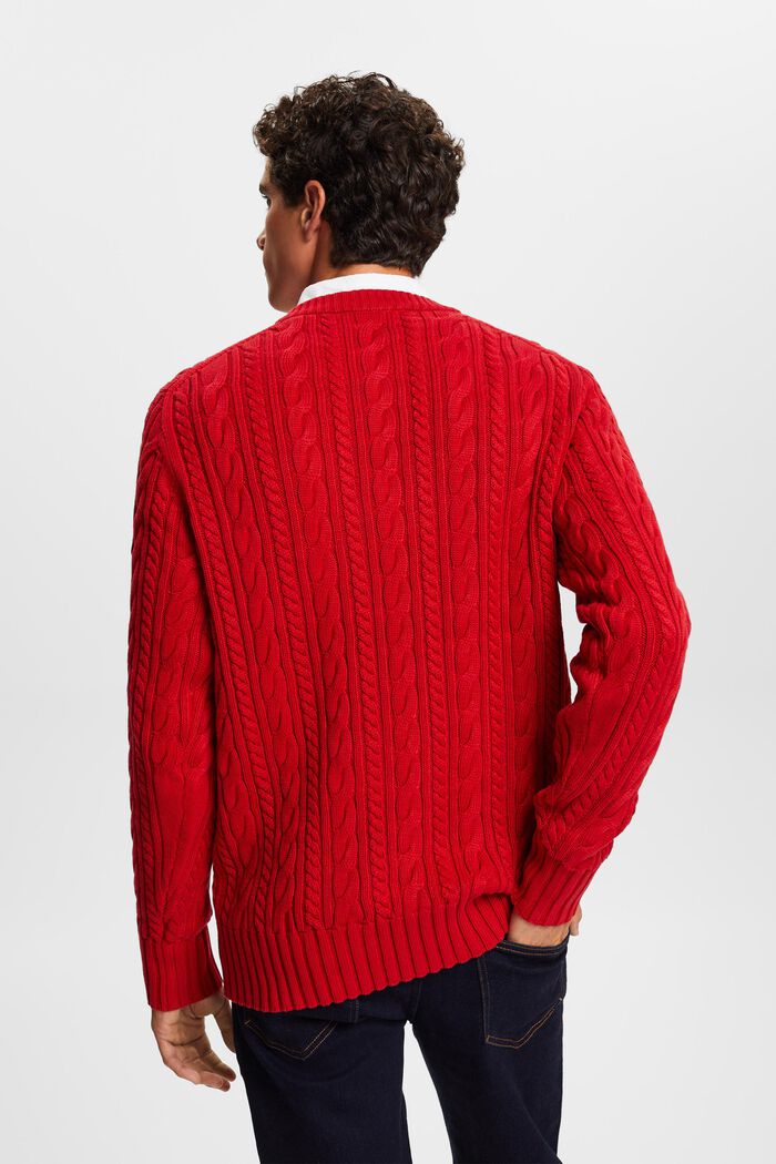 Pullover i kabelstrik af bomuld, DARK RED, detail image number 4