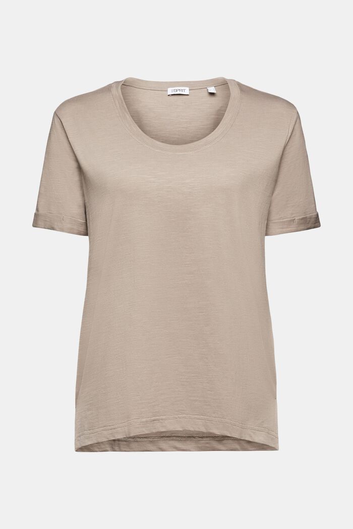 Slub-T-shirt med dyb, rund halsudskæring, LIGHT TAUPE, detail image number 5