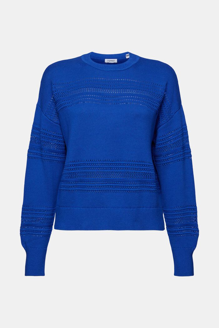 Sweater i åben strik med rund hals, BRIGHT BLUE, detail image number 6