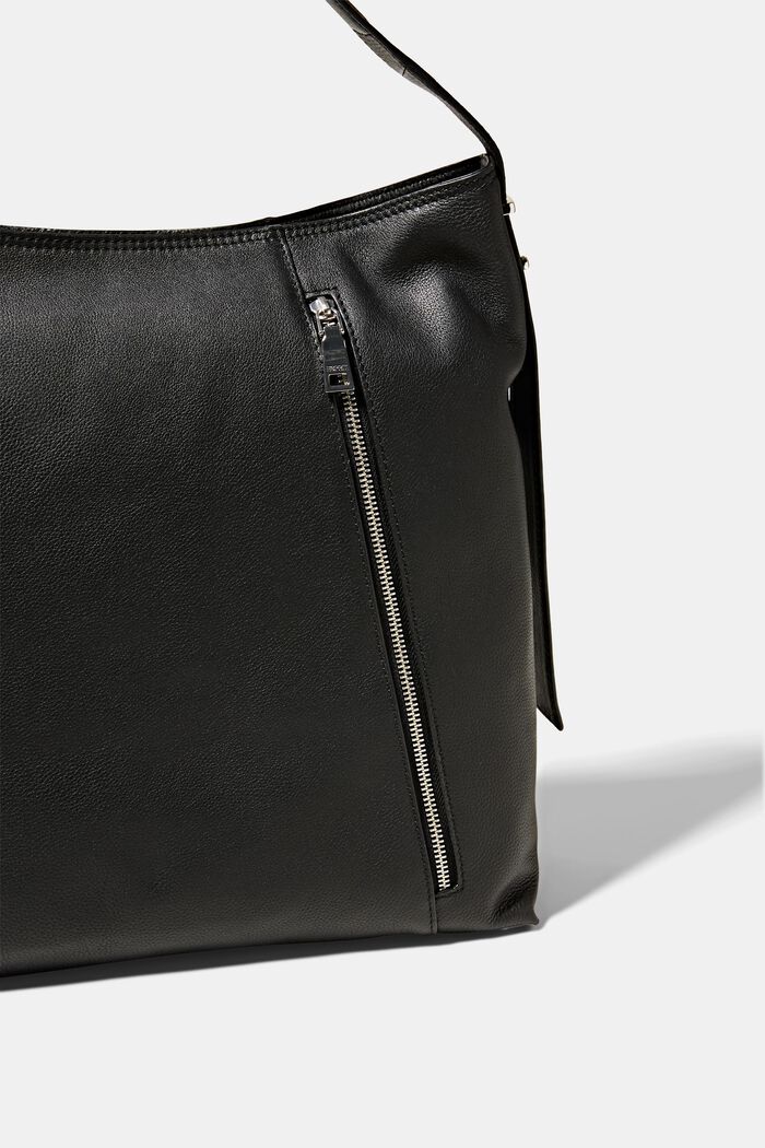 Lædertaske med lynlåsrum, BLACK, detail image number 2