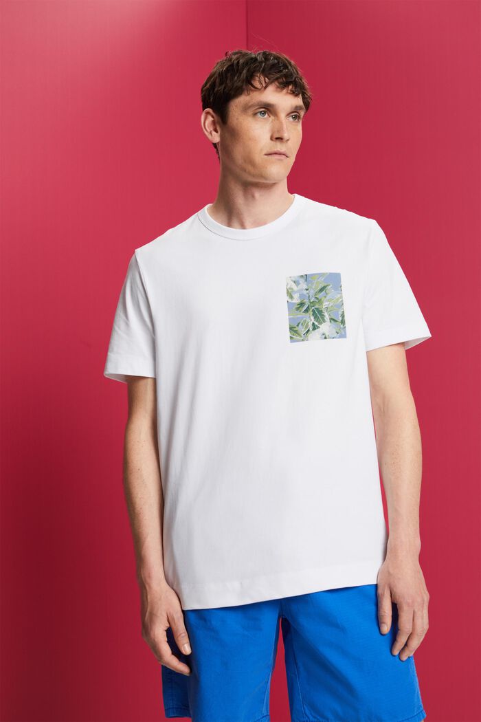 Jersey-T-shirt med print på brystet, 100 % bomuld, WHITE, detail image number 0
