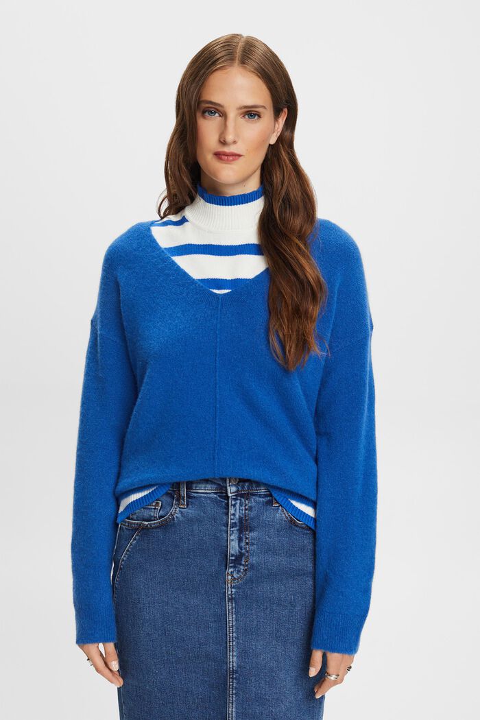 Sweater i uldmiks med V-hals, BRIGHT BLUE, detail image number 2