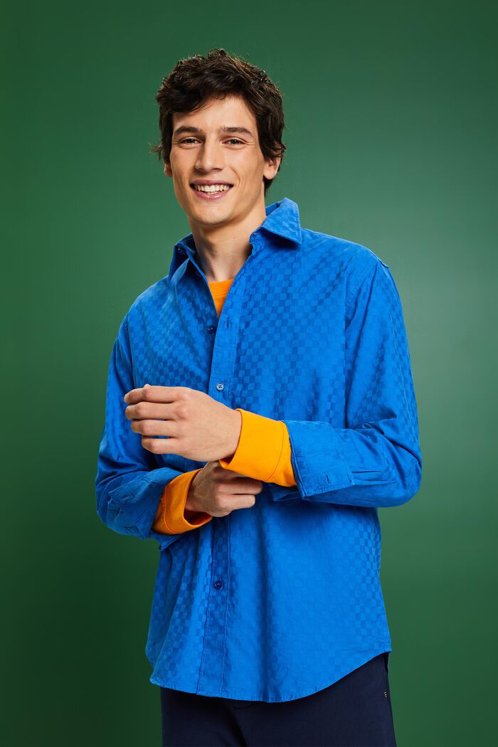 Jacquard-skjorte i bomuld, BRIGHT BLUE, detail image number 0