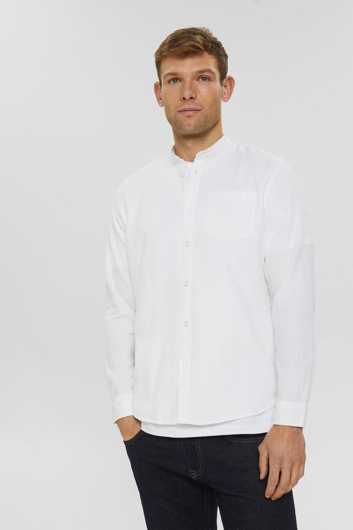 Bomuldsskjorte med kinakrave, WHITE, detail image number 0