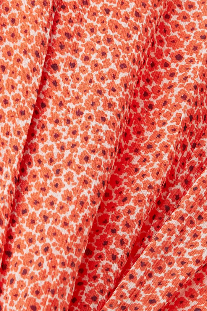 Blomstret minikjole med smocksyet talje, ORANGE RED, detail image number 4