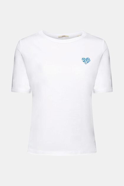 Bomulds-T-shirt med hjerteformet logo, WHITE, overview