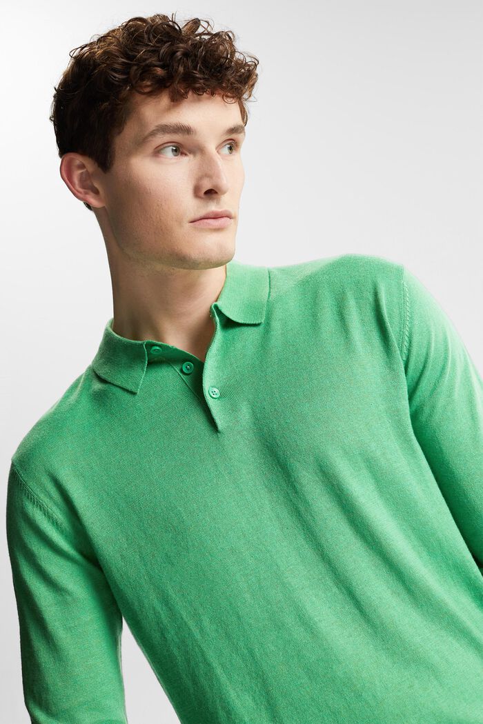 Med TENCEL™: langærmet poloskjorte, GREEN, detail image number 4