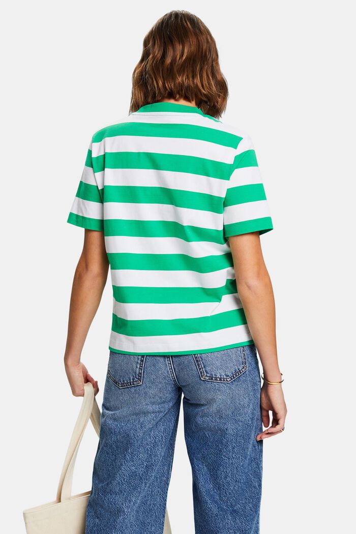 Stribet T-shirt i pimabomuld med broderet logo, GREEN, detail image number 2