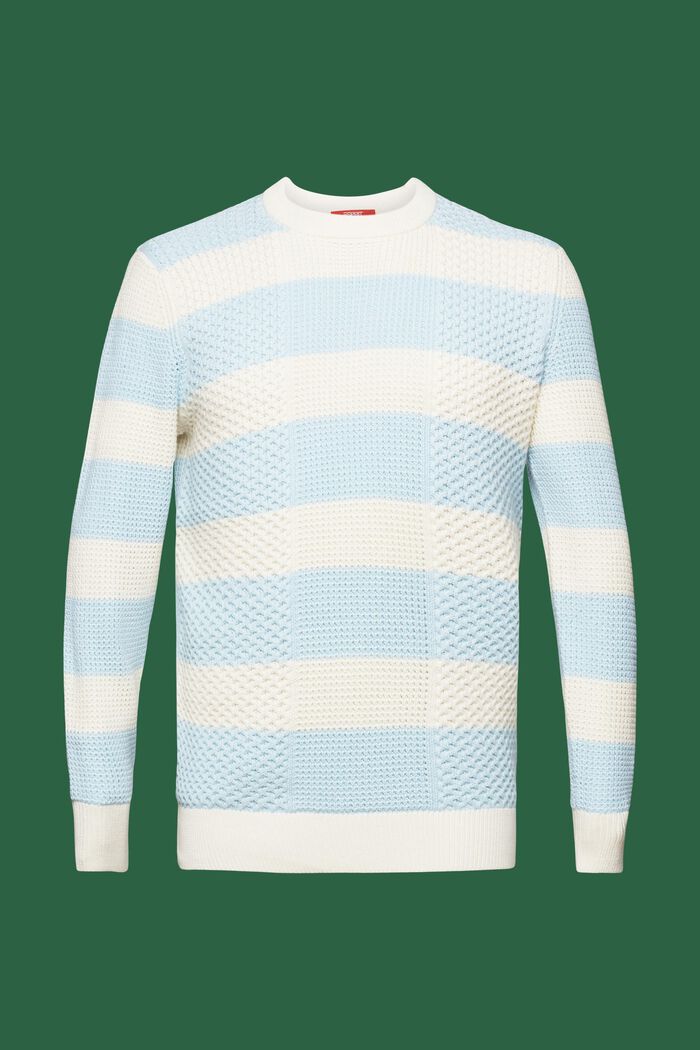 Stribet bomuldssweater i kabelstrik, PASTEL BLUE, detail image number 6