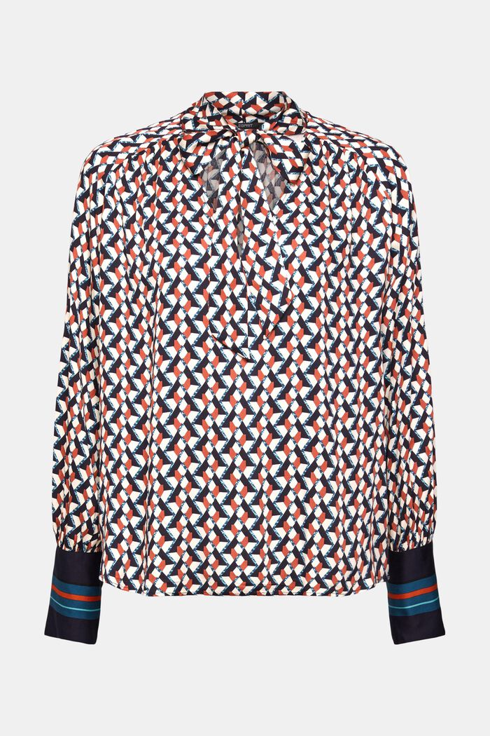 Mønstret bluse med bindebånd i halsen, LENZING™ ECOVERO™, NAVY, detail image number 2