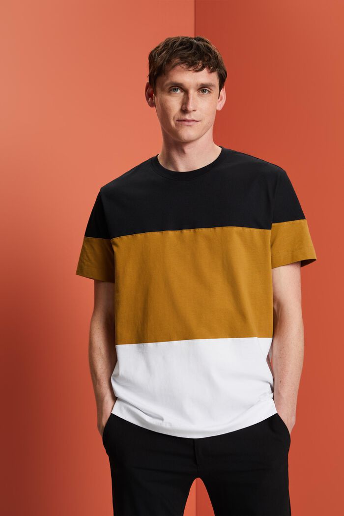 T-shirt med farveblok, 100 % bomuld, BLACK, detail image number 0