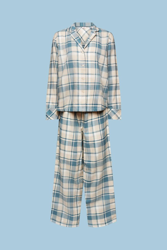Ternet pyjamassæt i flonel, NEW TEAL BLUE, detail image number 5