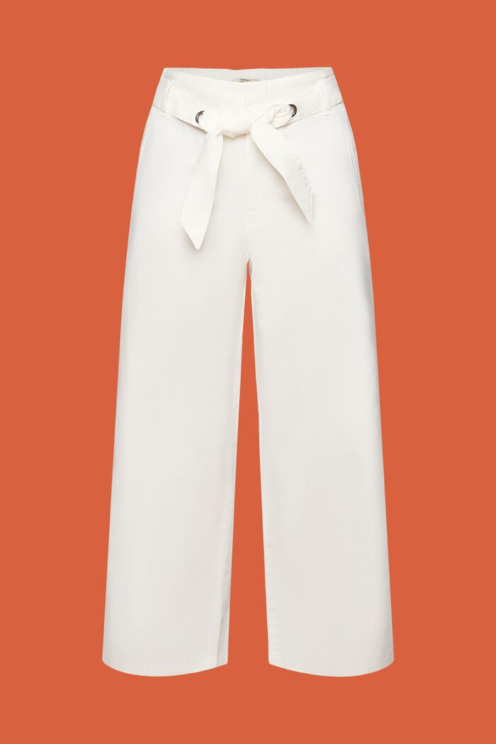 Culottebukser i bomuld/hør med stramt bælte, WHITE, detail image number 7