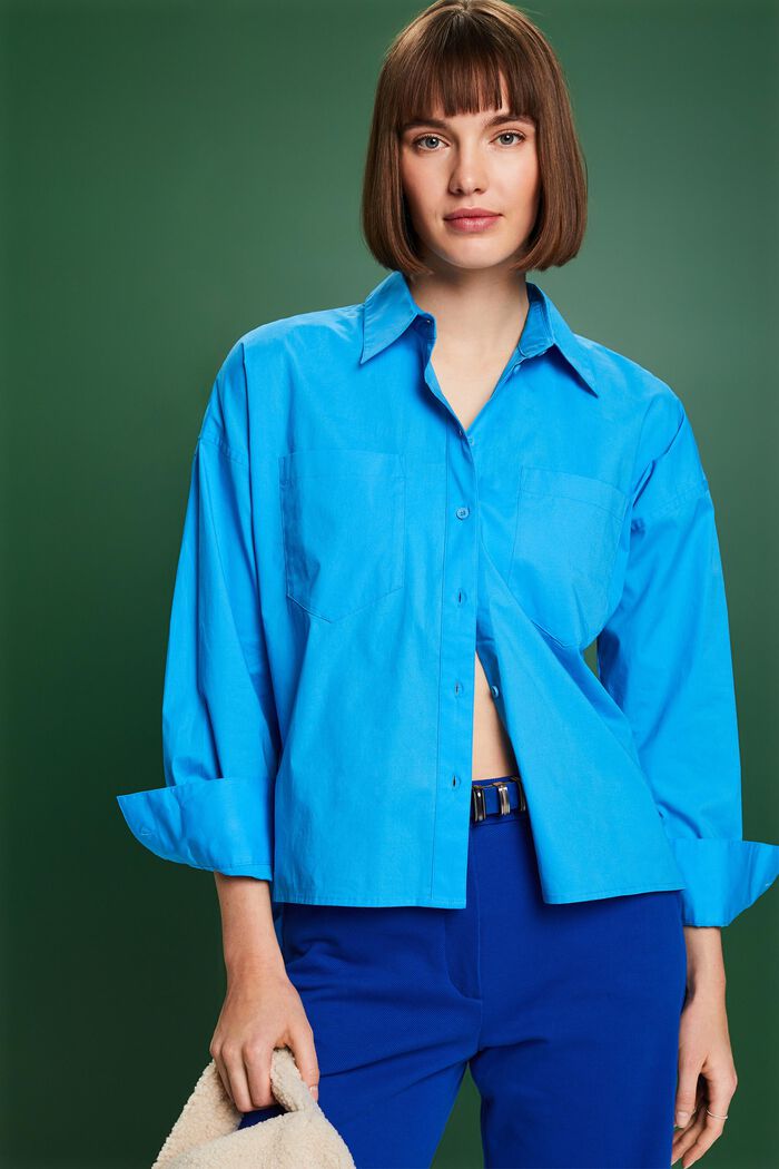 Button up-skjorte i bomuldspoplin, BLUE, detail image number 0