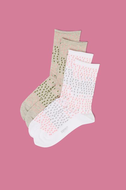 Pakke med 2 par prikkede sokker, økologisk bomuld, BEIGE/WHITE, overview