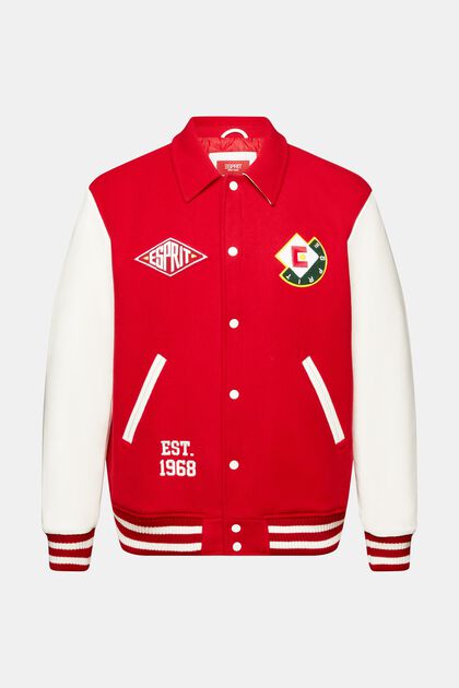 Varsity-jakke i uldmiks med applikeret logo