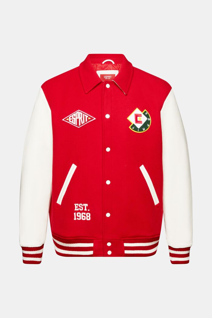 Varsity-jakke i uldmiks med applikeret logo, DARK RED, detail image number 6