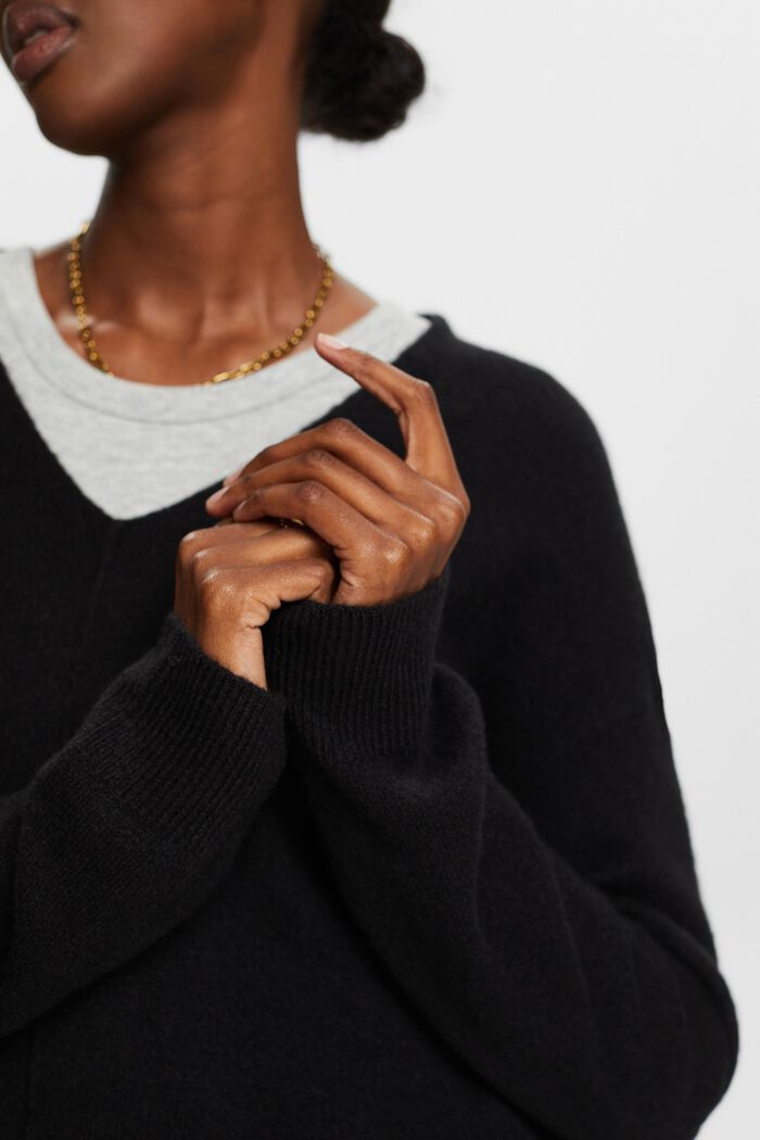 Sweater i uldmiks med V-hals, BLACK, detail image number 2