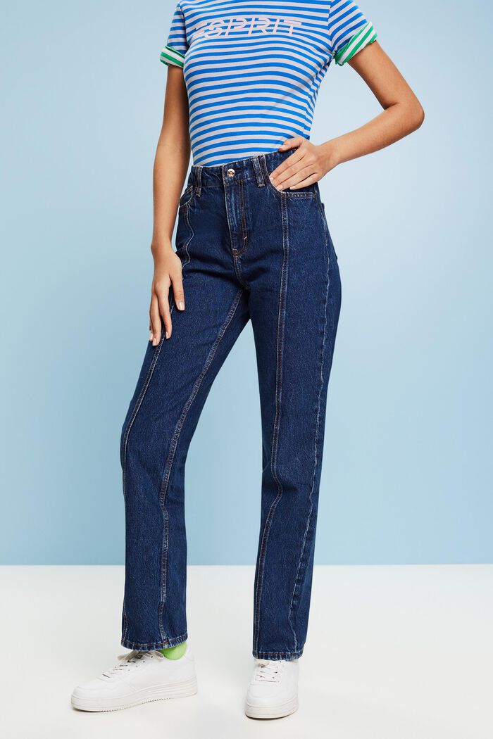 Lige jeans med høj talje, BLUE DARK WASHED, detail image number 0