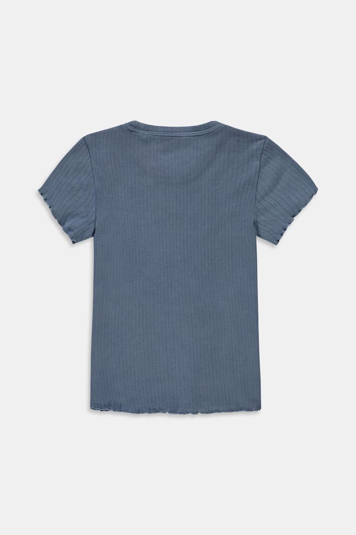 Rib-shirt med rynket kant, 100% bomuld, BLUE MEDIUM WASHED, detail image number 1