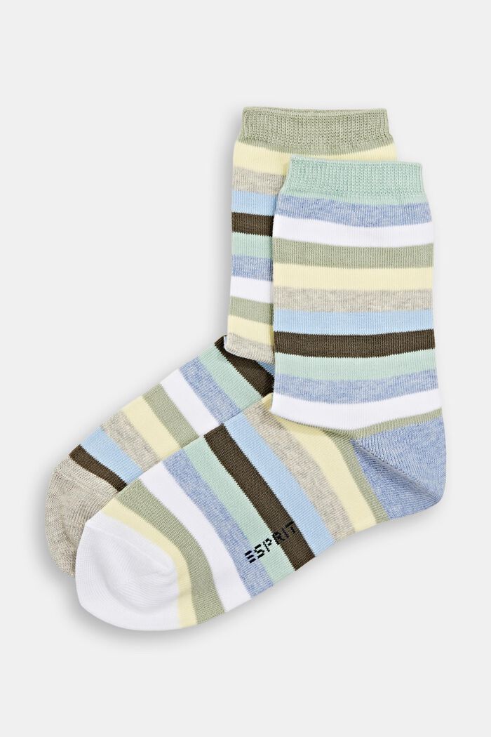 Pakke med 2 par stribede sokker, økologisk bomuldsblanding, JADE, detail image number 0