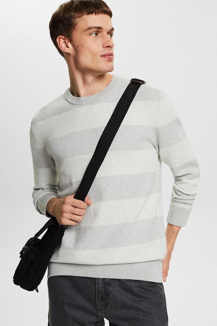 Stribet sweater i ribstrik, LIGHT GREY, detail image number 0