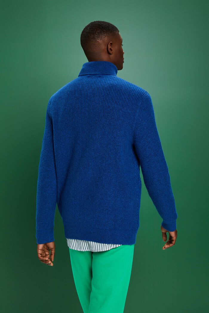 Kabelstrikket rullekravesweater, BRIGHT BLUE, detail image number 3