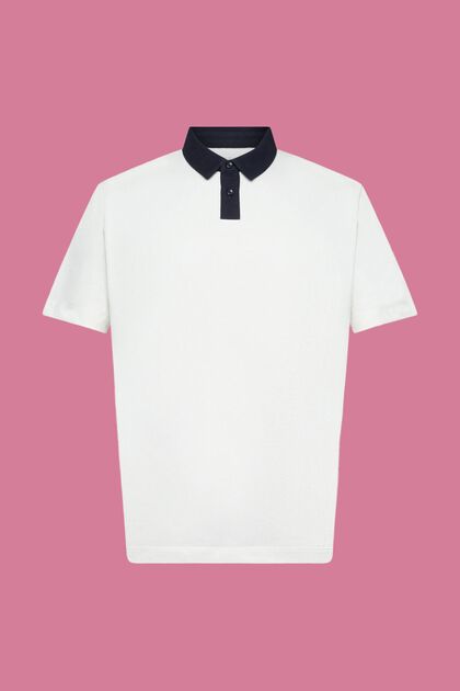 Poloshirt i bomuldspique, OFF WHITE, overview