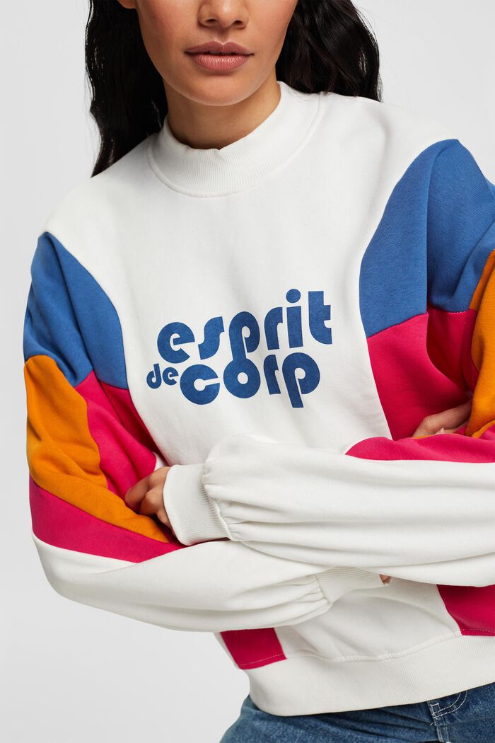 Sweatshirt med colourblocking og logoprint, OFF WHITE, detail image number 4