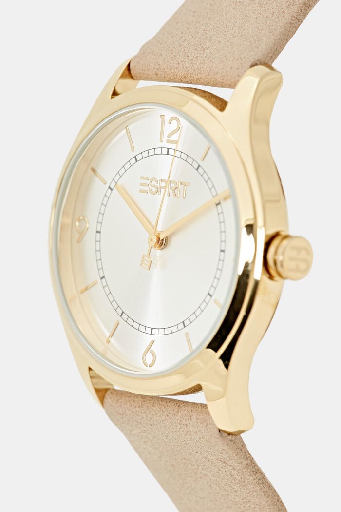 Vegansk: ur i rustfrit stål med urrem i læderlook, BEIGE, detail image number 1