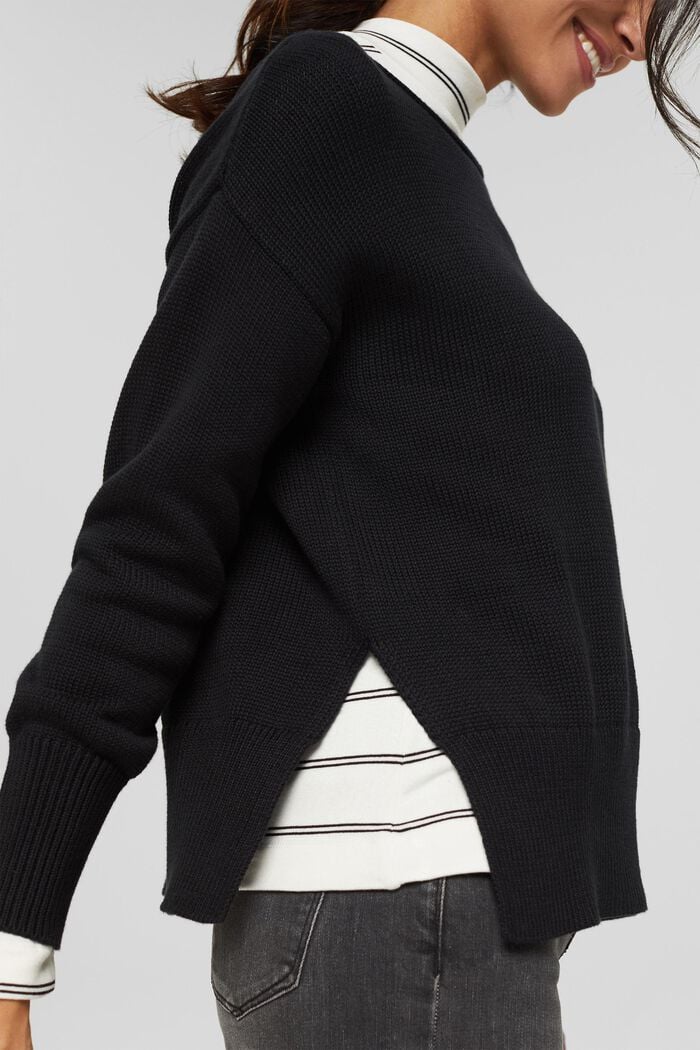 Pullover med rullekant, 100% bomuld, BLACK, detail image number 2