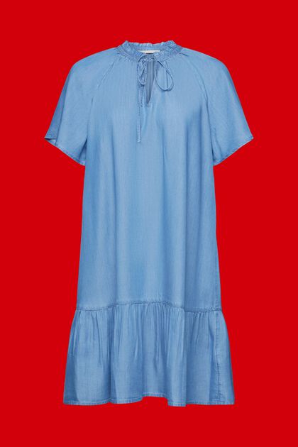 Chambray-kjole m. bindebånd og flæsekant, TENCEL™