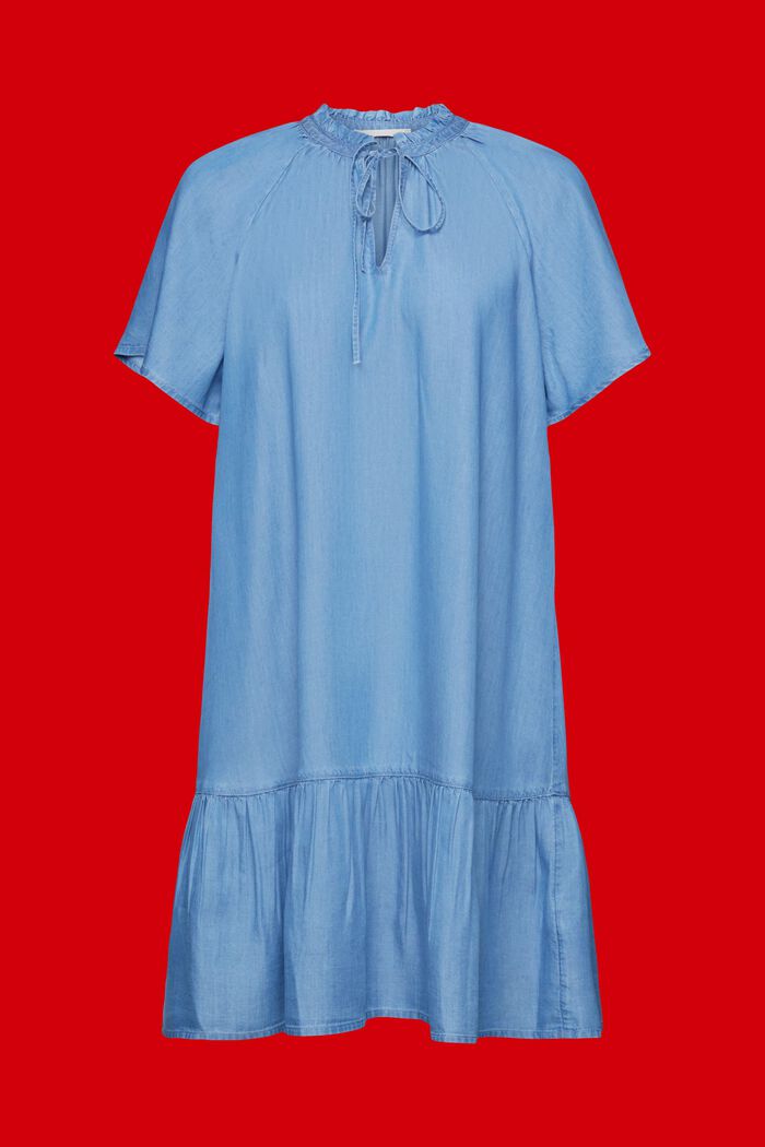 Chambray-kjole m. bindebånd og flæsekant, TENCEL™, BLUE MEDIUM WASHED, detail image number 6