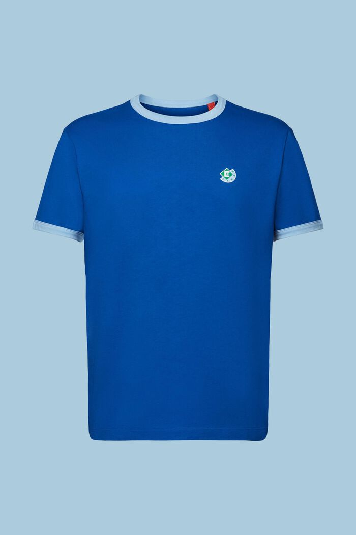 Bomulds-T-shirt med rund hals og logo, BRIGHT BLUE, detail image number 6