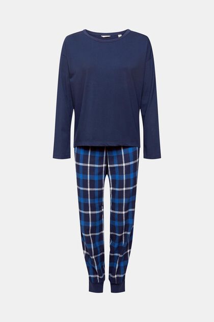 Pyjamassæt med ternede bukser i flonel, INK, overview
