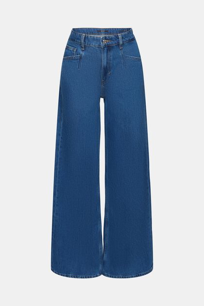 Jeans med vide ben, BLUE DARK WASHED, overview