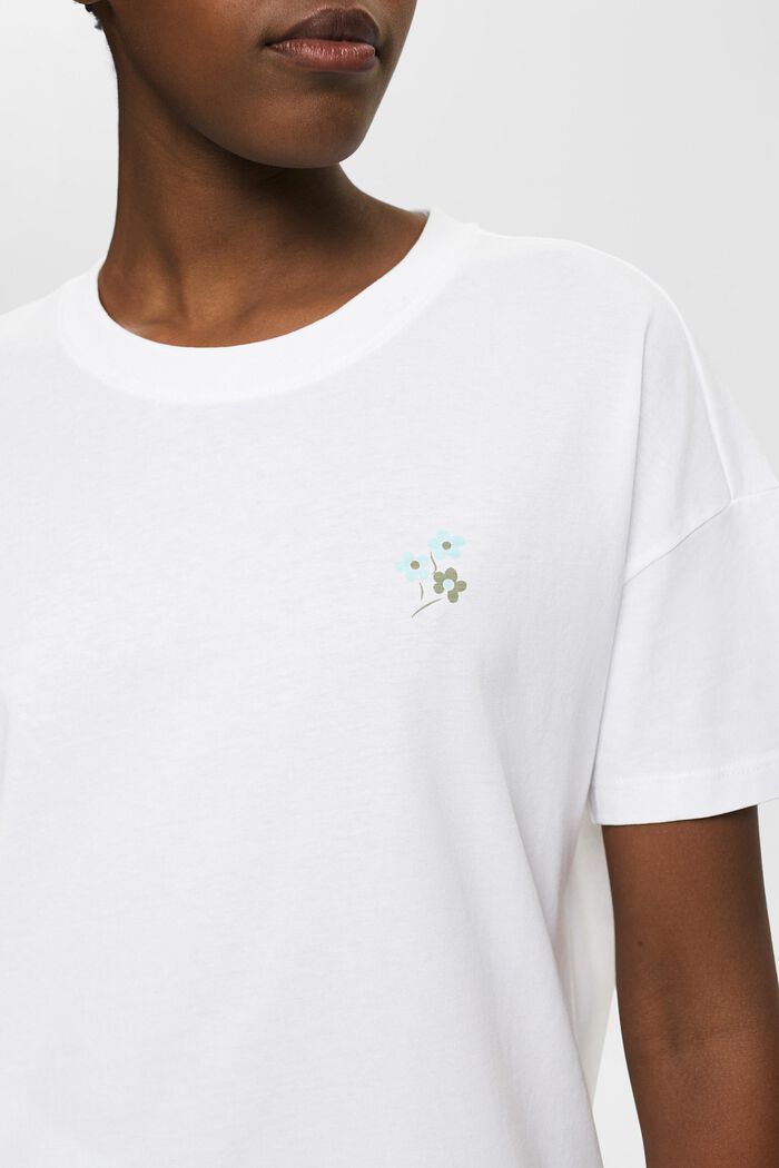T-shirt med blomsterprint på brystet, WHITE, detail image number 2