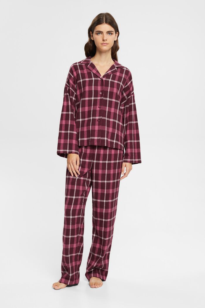 Ternet pyjamassæt i flonel, BORDEAUX RED, detail image number 1