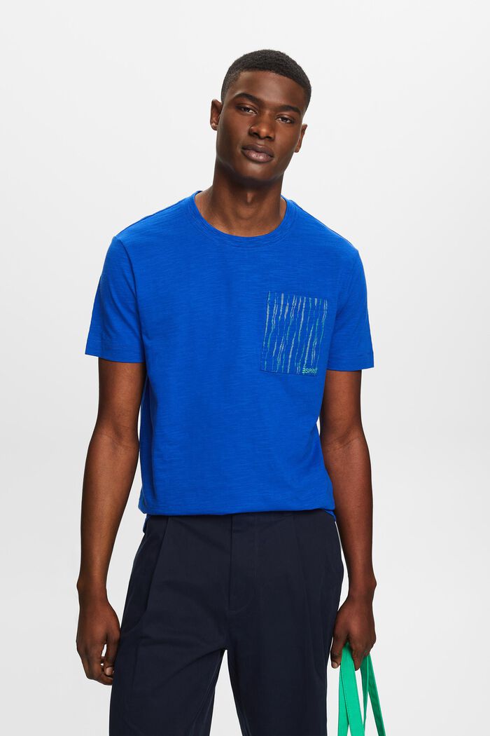T-shirt i bomuldsslub med lomme og logo, BRIGHT BLUE, detail image number 0